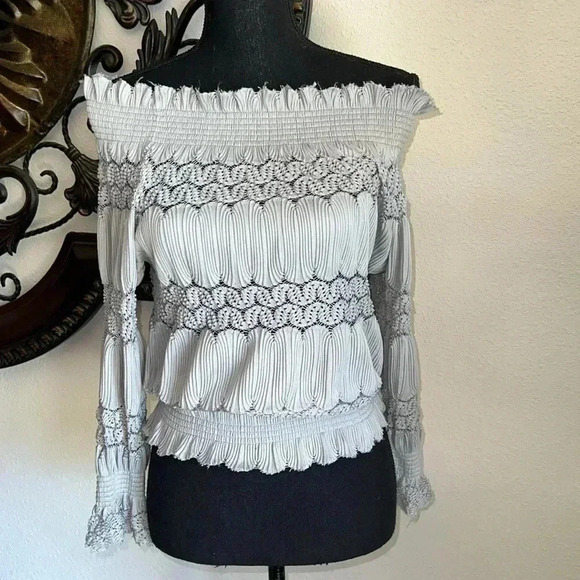 Deletta Woman’s Delicate Lace Off The Shoulder Top Blouse Size XS Anthropologie - Picture 14 of 16